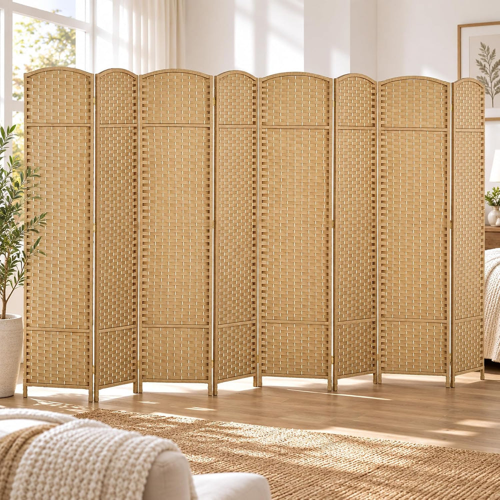 HOMCOM Room Divider 8 Panel Folding Privacy Screen 5.6' Tall Nature Wood