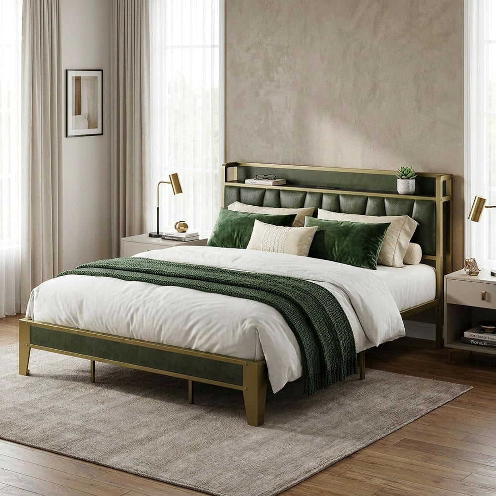 LIKIMIO King Bed Frame with Storage Headboard & Charging Station