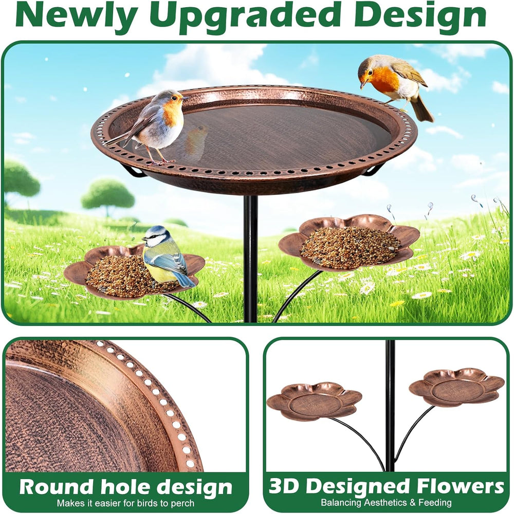 Bird Bath for Outside,Birdbaths with 2 Detachable Flower Feeders