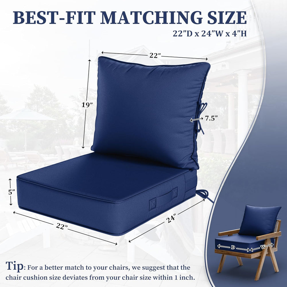 Outdoor Seat Cushions 22×24, Waterproof, for Patio Sofa Chairs, Blue