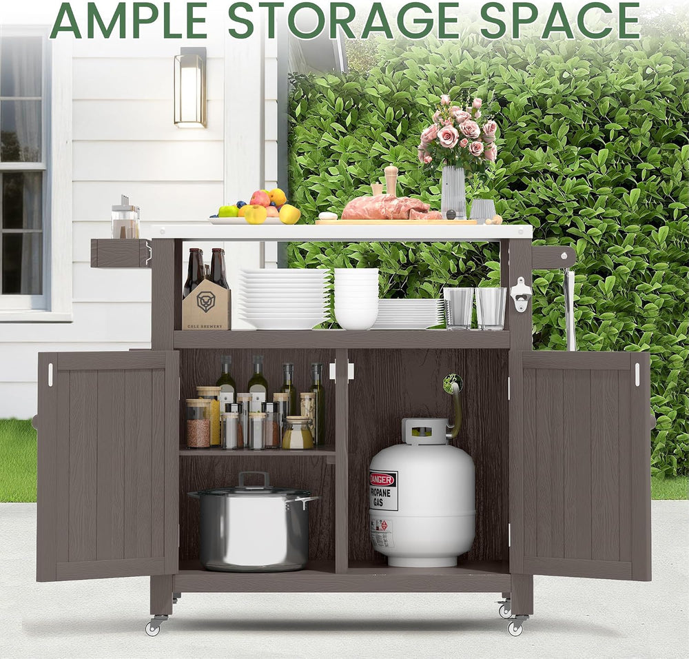 Weatherproof HIPS Outdoor Kitchen Island with Stainless Steel Top & Stora...