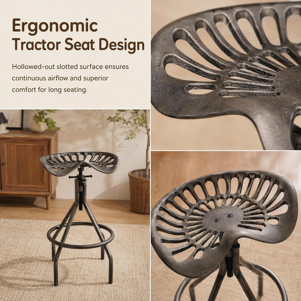 Industrial Metal Tractor Seat Farmhouse Bar stools Cast Iron Adjustable Count...