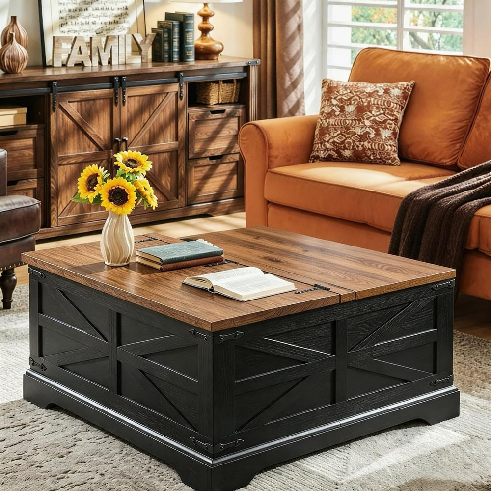 JXQTLINGMU Farmhouse Square Lift-Top Coffee Table with 36" Large Storage