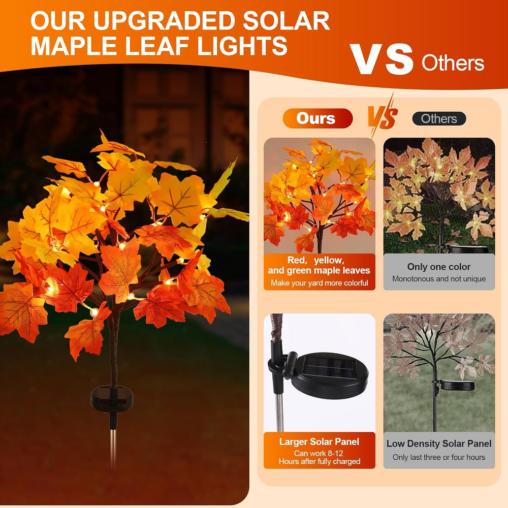 4Pack Fall Solar Lights Outdoor Waterproof,80LED 160 Maple Leaves Solar Garde...