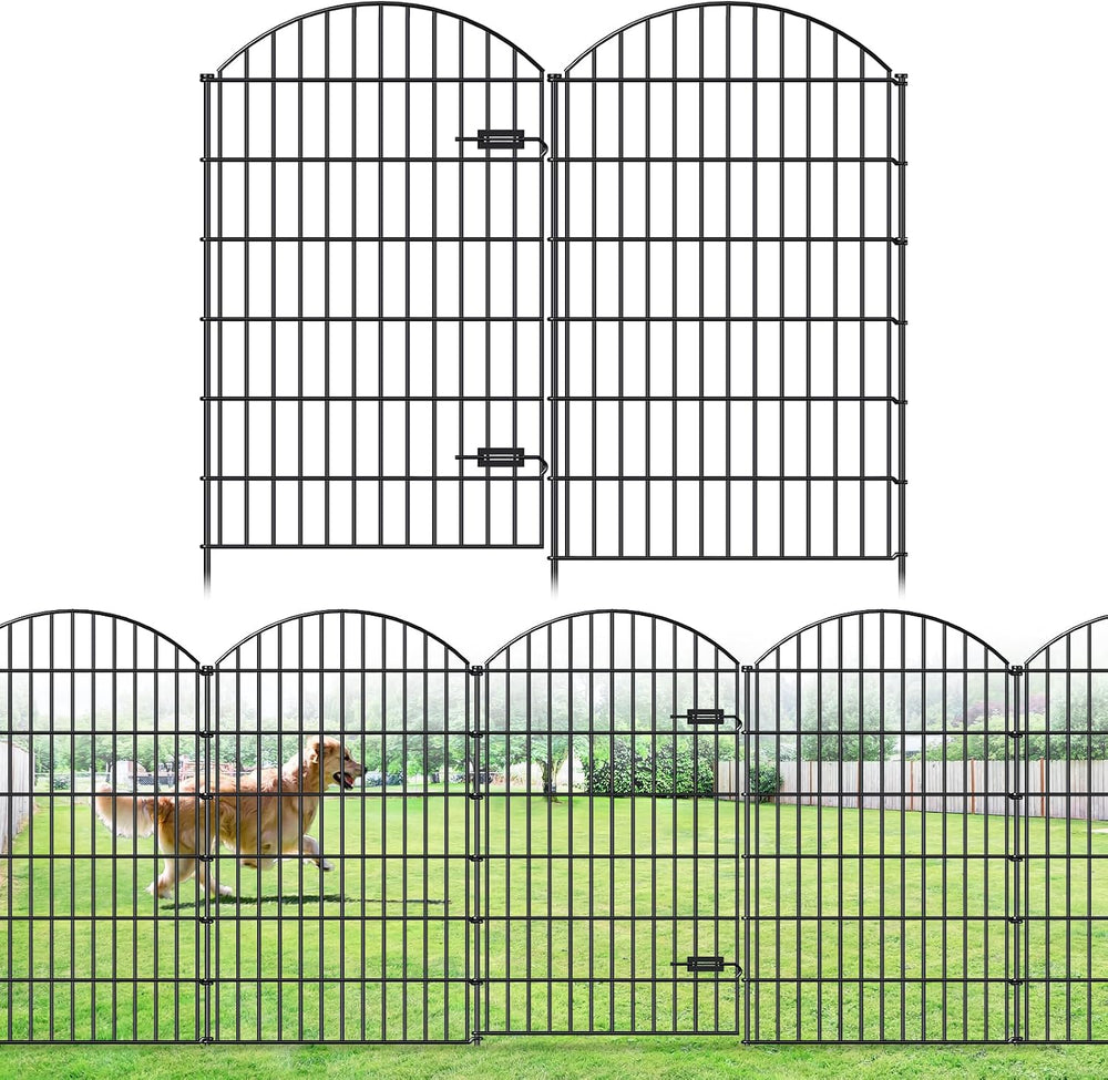 Metal Garden Fence with Gate 48 in x 20.3 ft, No-Dig Outdoor Dog Fence