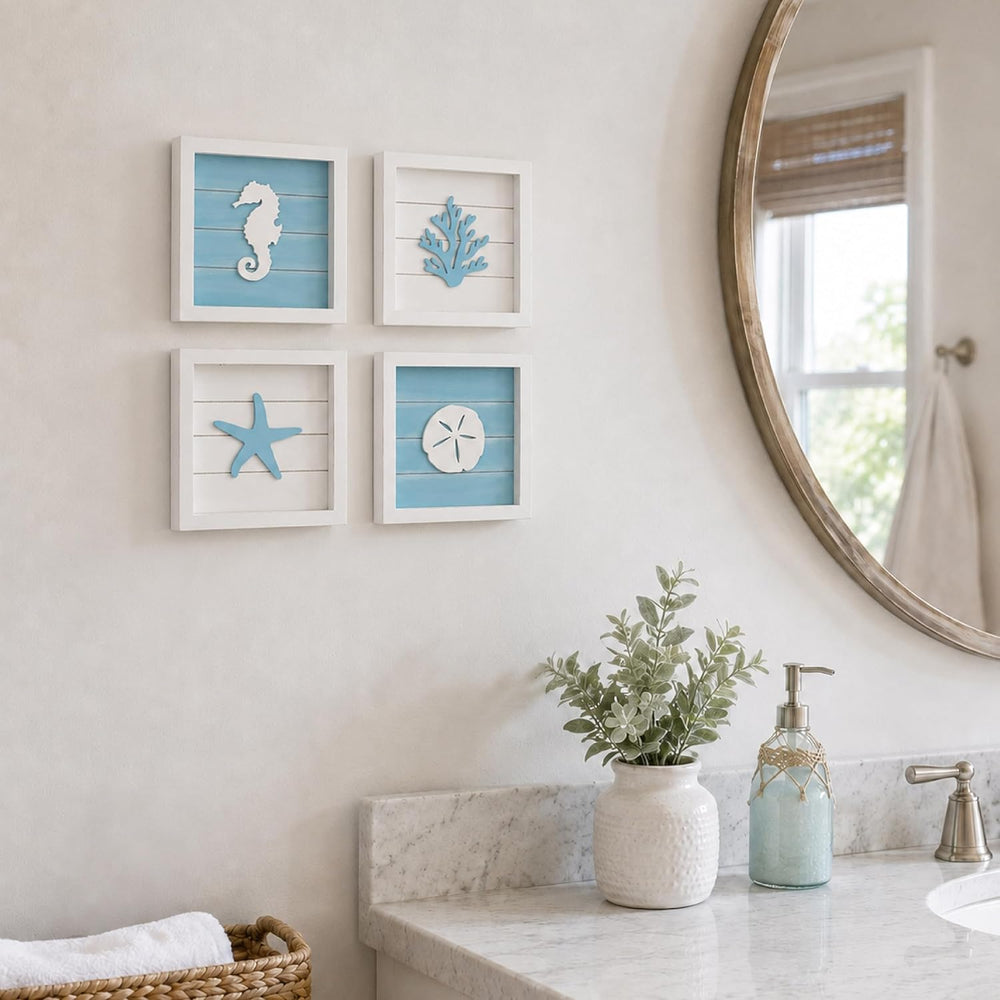 Tide and Tales 3d Coastal Wall Decor, Beach Wall Art, Framed Set of 4
