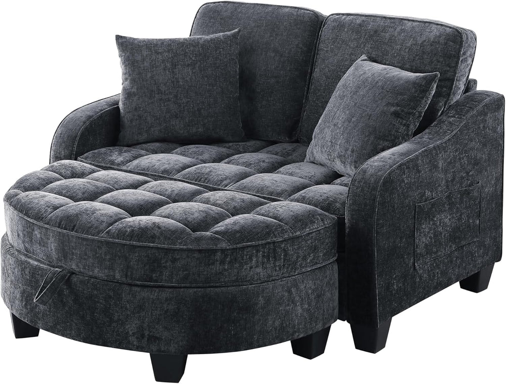 ERYE Chenille Tufted Loveseat Sofa and Ottoman Set