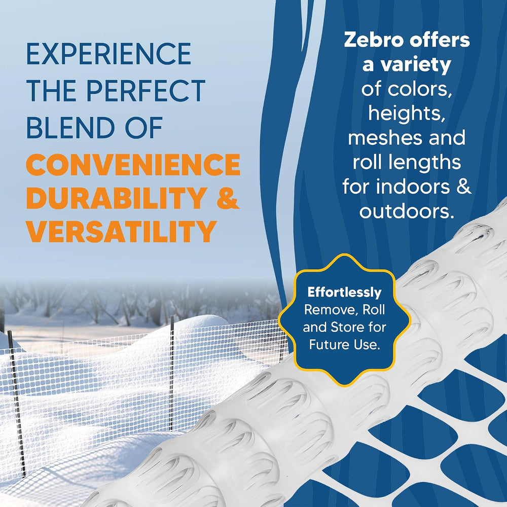 ZEBRO 4' x 100' White Plastic Garden Fence Roll – Standard Duty Safet...