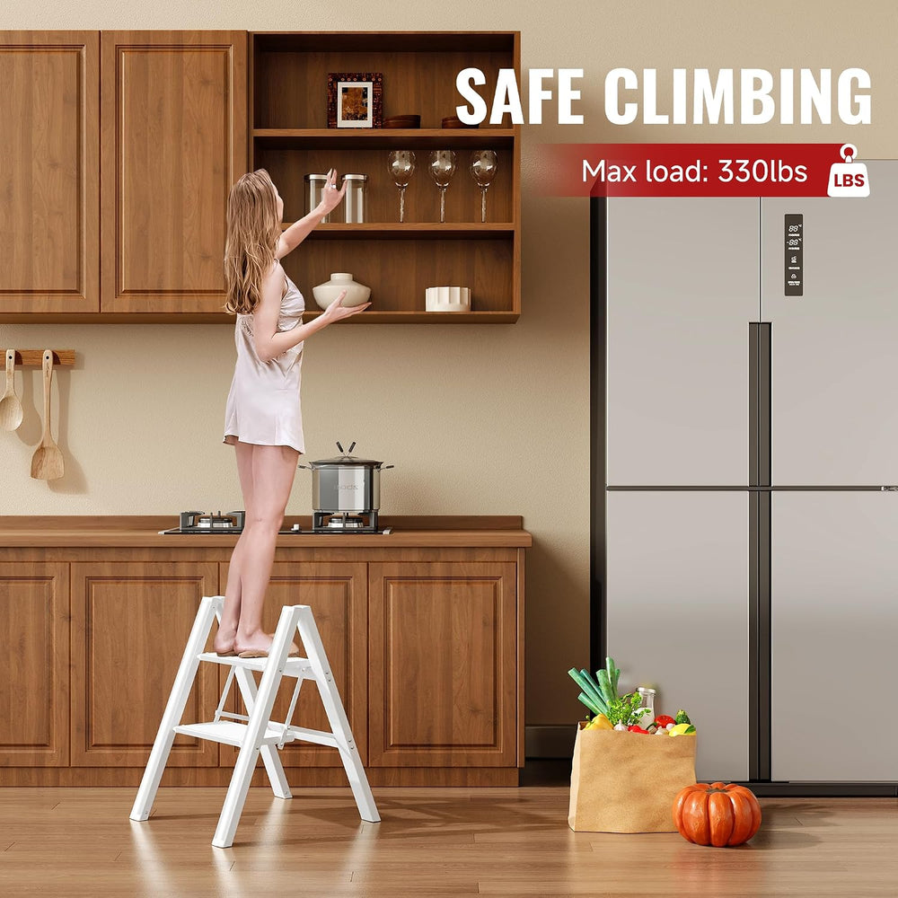 2 Step Ladder, Folding Step Stool with Anti-Slip Wide Pedal