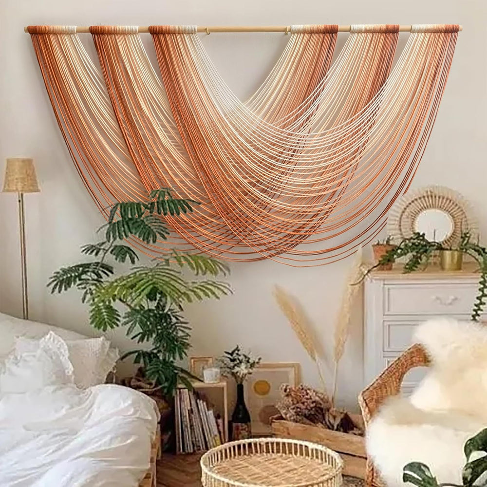 Macrame Wall Hanging Orange Boho Fiber Art Large Decor 57"W*31"L