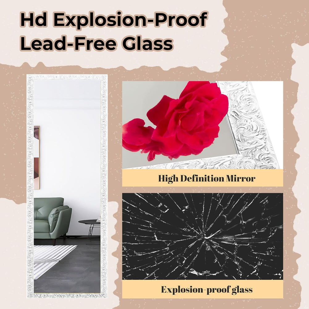 LFT HUIMEI2Y Door Mirror Full Length, Wall-Mounted Mirror White 50" x14&...