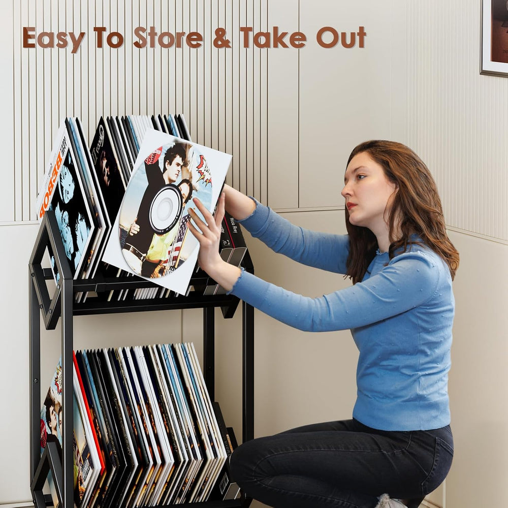 Vinyl Record Storage Rack, Record Holder 160-200 LP Storage Shelf Display Sta...