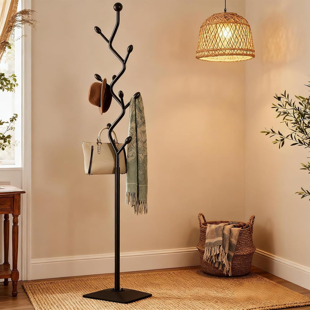 Coat Rack,Metal Coat Tree Freestanding with 8 Hooks, Creative Design Tree Bra...