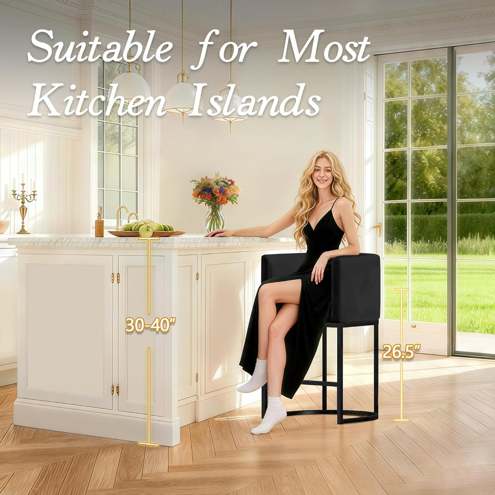 Modern Counter Height Bar Stools,Bar Stools Set of 2,Velvet Fabric Upholstere...
