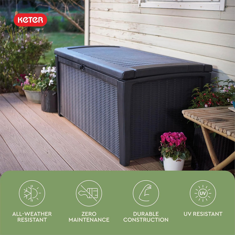 Keter Borneo Outdoor Storage Deck Box, 110 Gallon, Grey