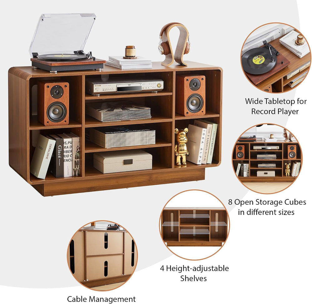 RARZOE 5-Tier AV Media Cabinet with Adjustable Shelves, 47'' Walnut