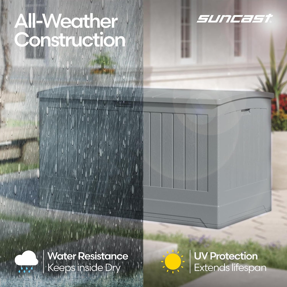 Suncast XL Deck Box, 200 Gal, All Weather, Pad-Lockable Lid, Dove Gray