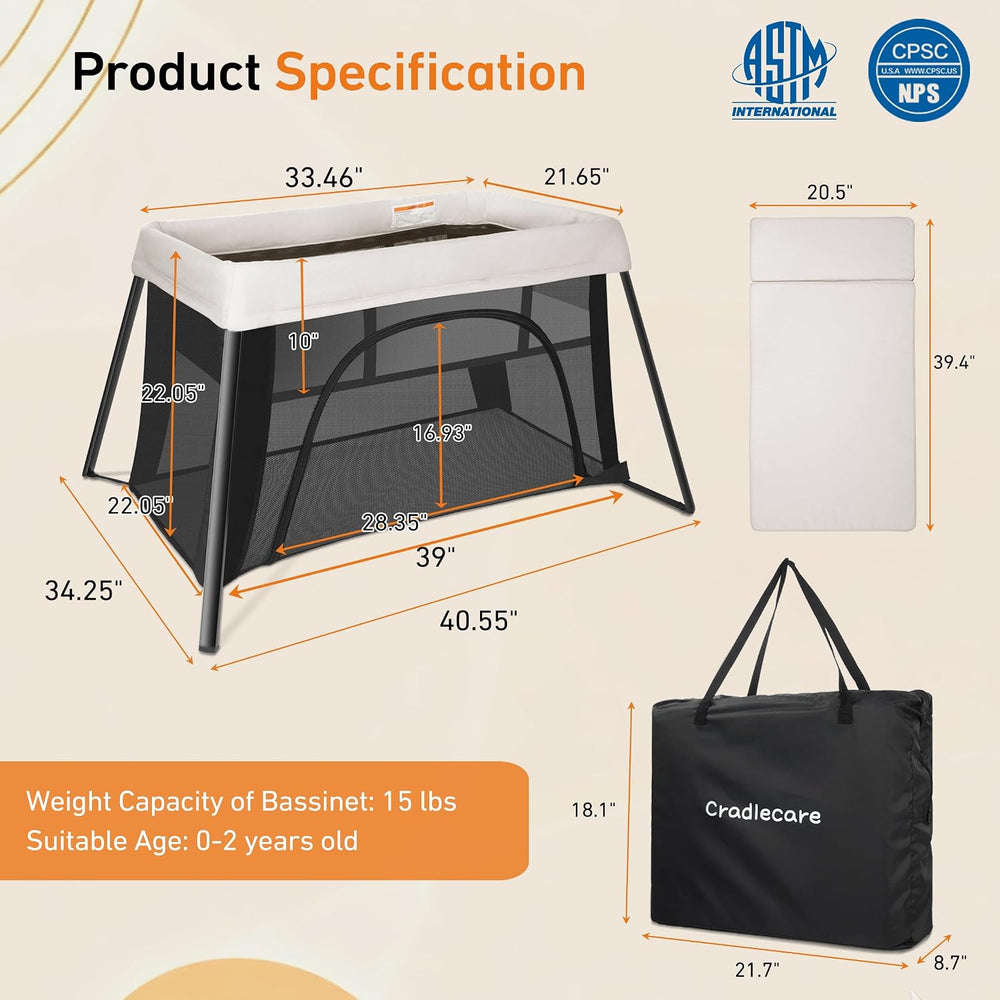 Travel Bassinet, Portable Pack and Play, Foldable Playard, Beige