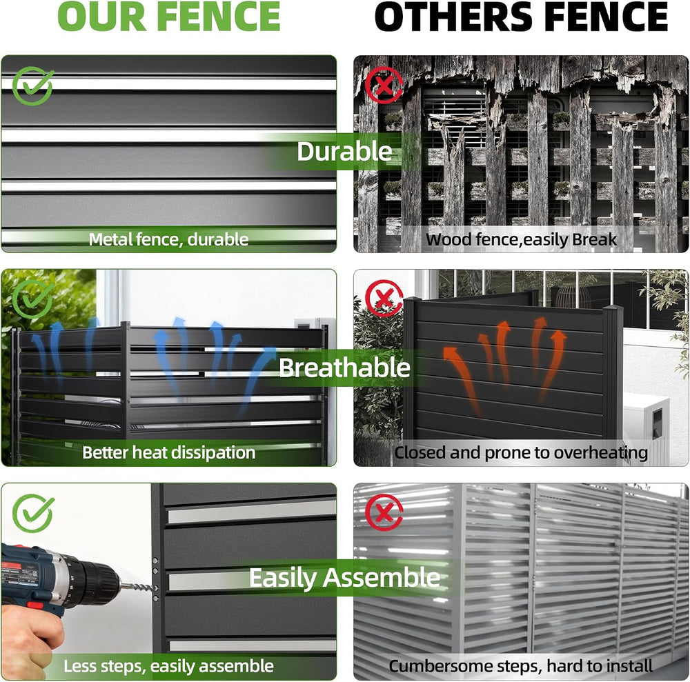 Privacy Fence Screen for AC & Trash, 72" H × 38" W Metal No-Dig...