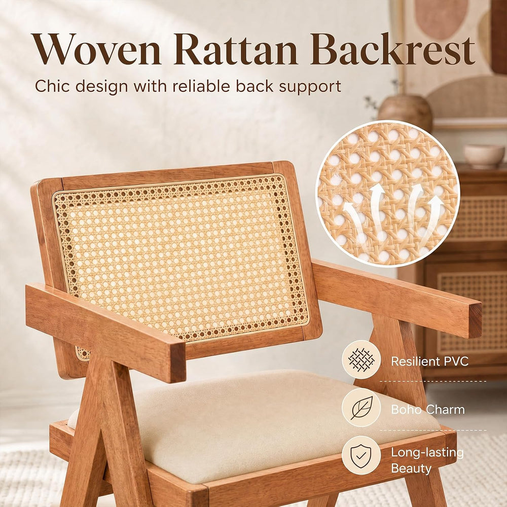 GIANTEX Rattan Dining Chairs Set of 4, Fabric Kitchen Chairs w/Armrests &...