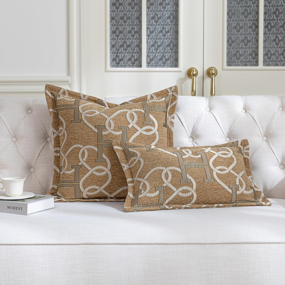 1 Piece Modern Letter H Throw Pillow Cover 20x20 Inch, Light Brown