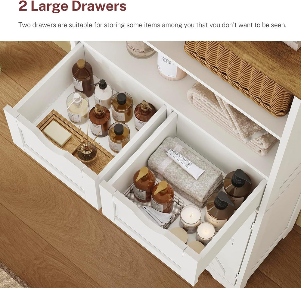 TEENFON Storage Cabinet with Doors & 2 Drawers, Kitchen Cabinet with Adju...