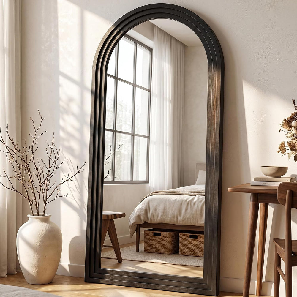 76"x34" Arched Full Length Mirror, Large Wood Floor Mirror, Black