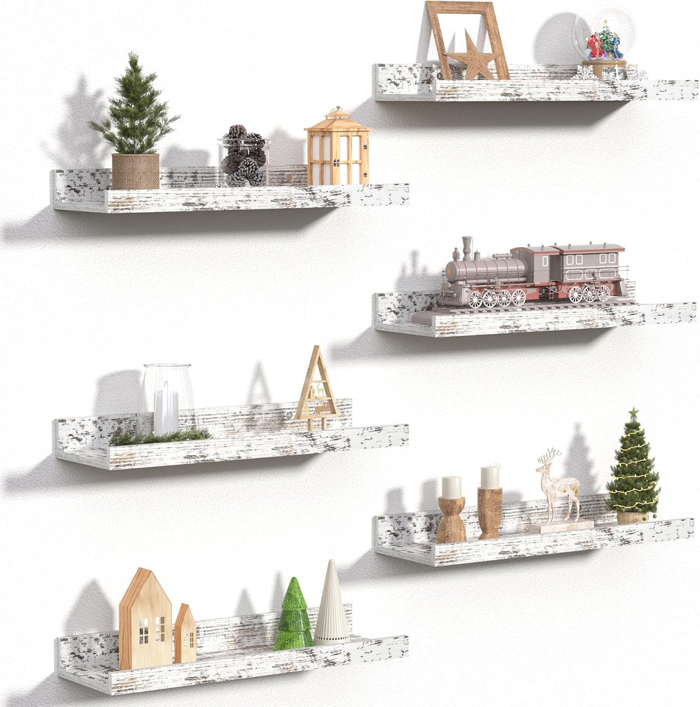 upsimples Floating Shelves for Wall Decor Storage Rustic White,6Pcs 15.7'...