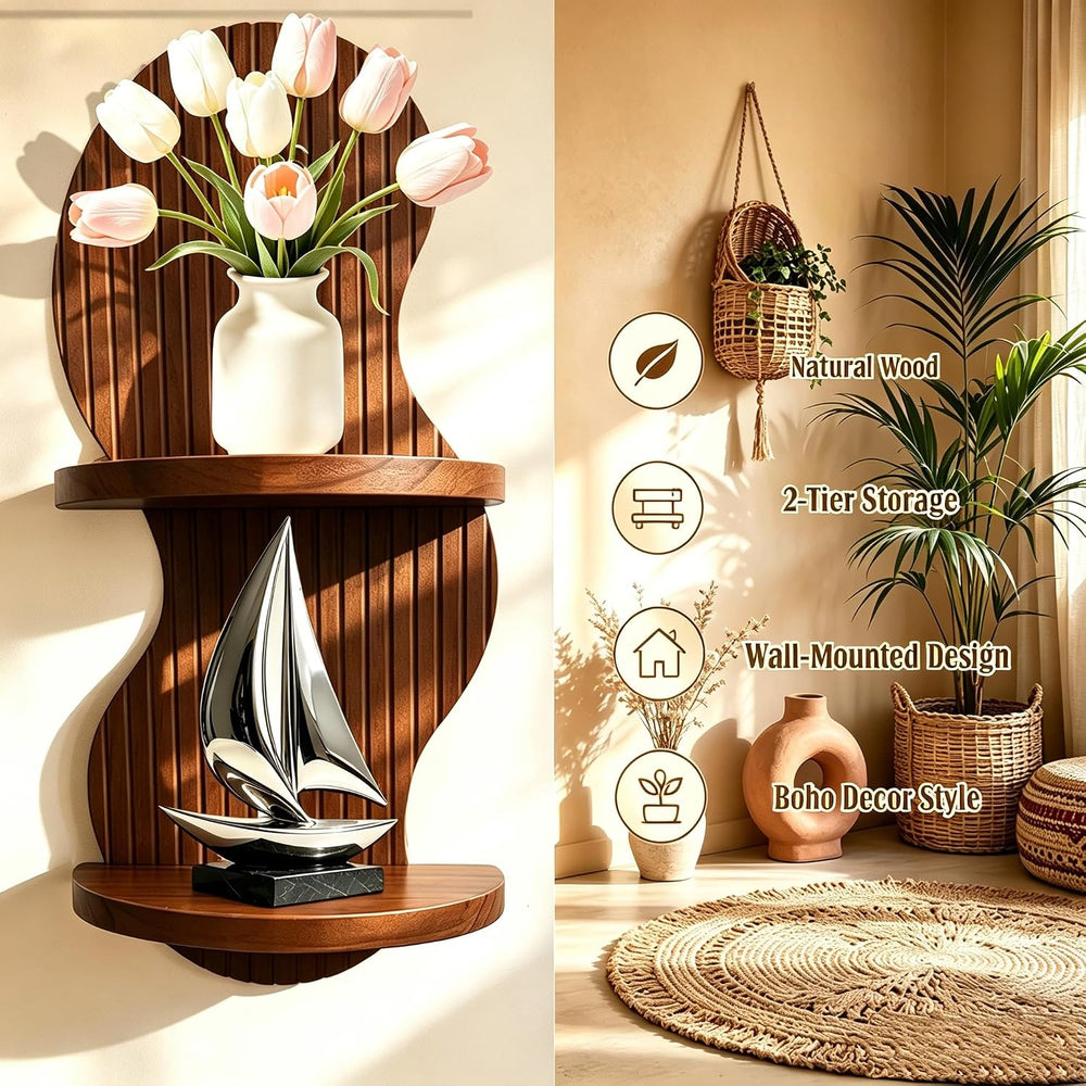 Boho Floating Shelves Wall Decor, Mid Century Modern Wood Arched Wall Shelf