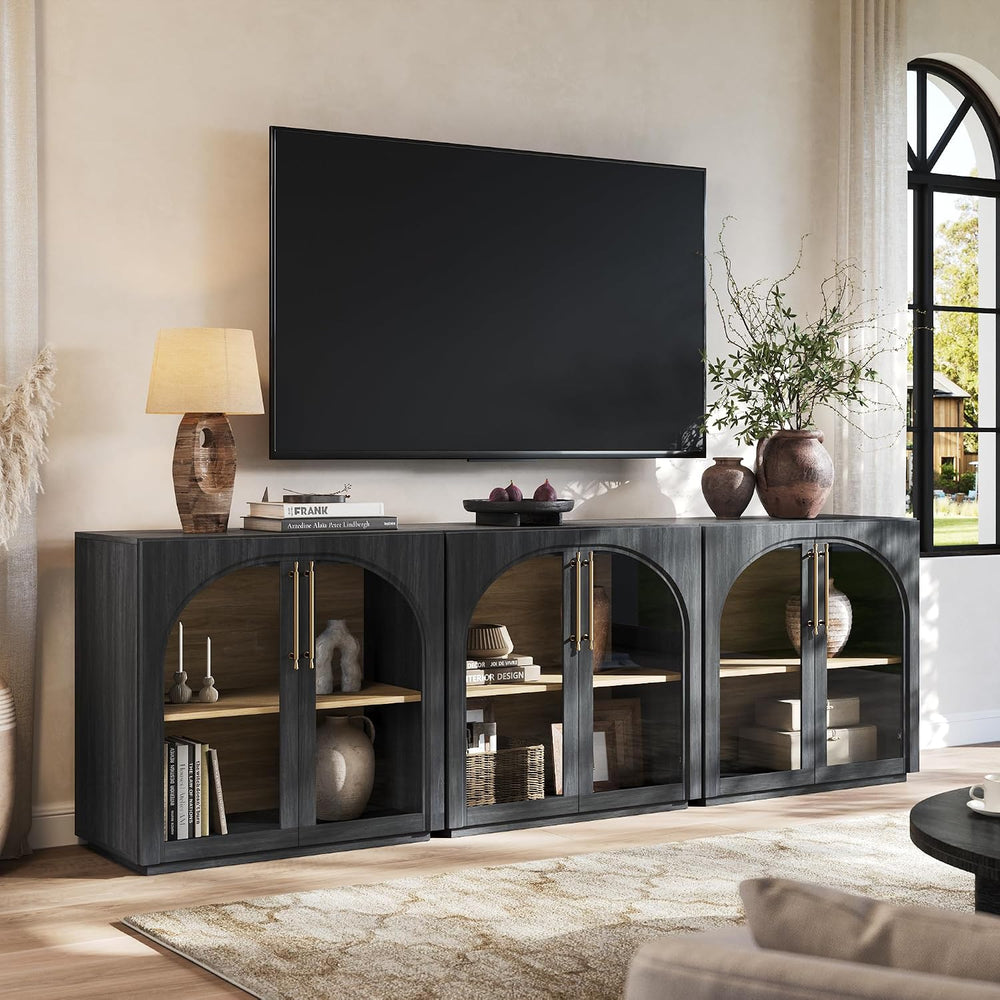 Sideboard Cabinet with Glass Doors, 94.5'' W Display Cabinet