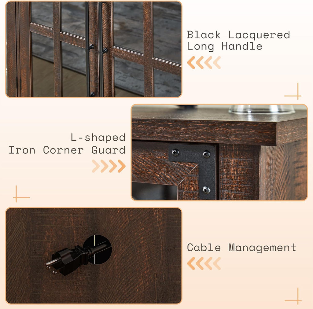AMERLIFE Farmhouse 63" Buffet Sideboard Cabinet with Glass Door, Brown
