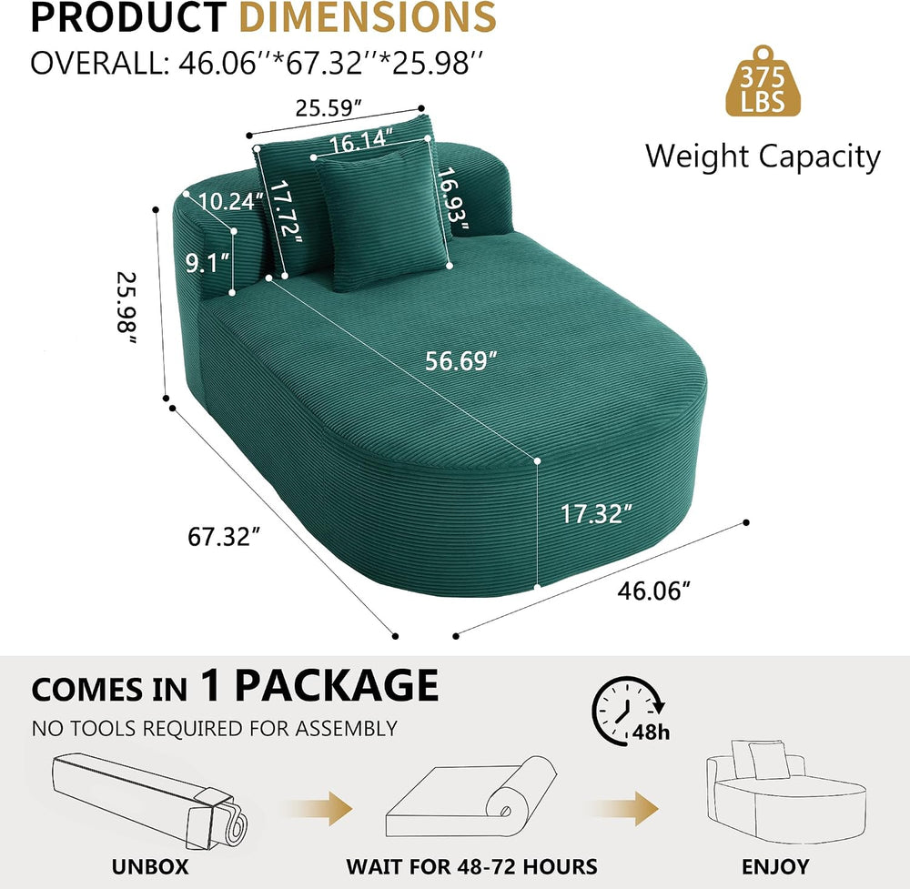 Anwick 65" Oversized Chaise Lounge Chair, Modern Corduroy Cloud Couch wi...