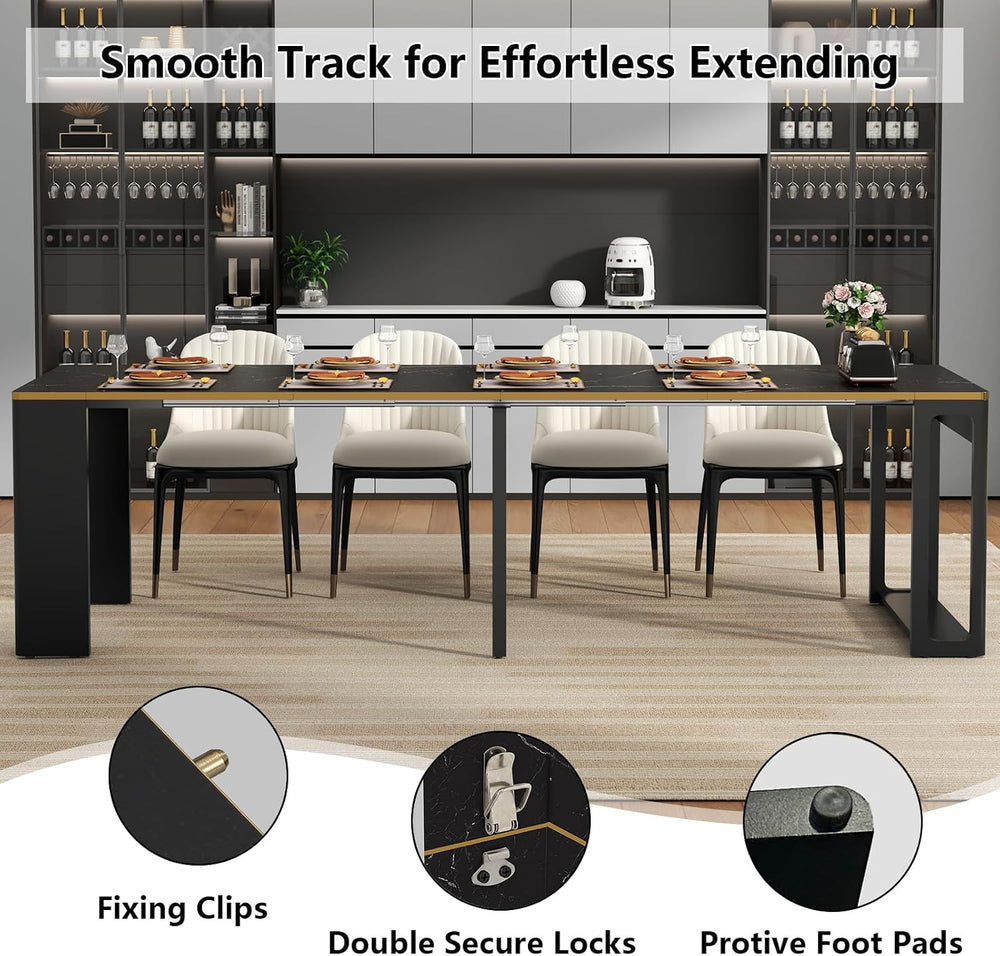 17"-112" Extendable Dining Room Table, Modern Space Saving Dining T...