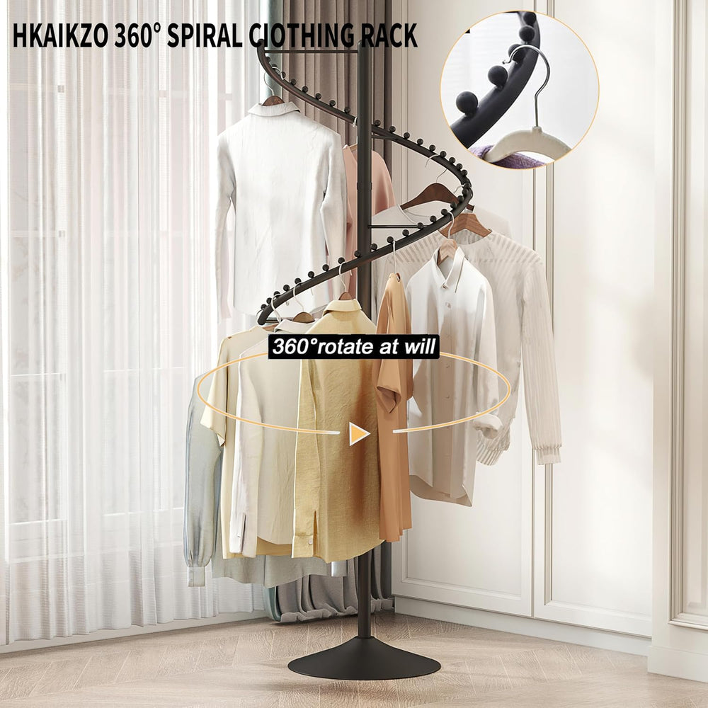 HKaikzo Freestanding 360° Rotating Clothing Rack, Height Adjustable Heavy Dut...