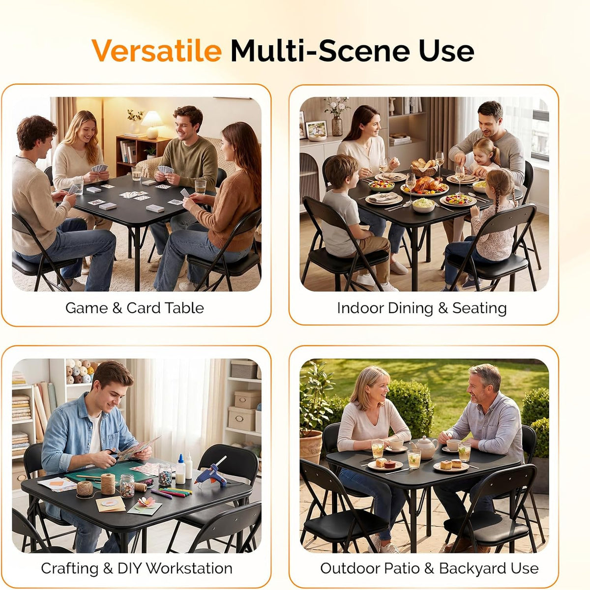 VINGLI 5-Piece Padded Folding Card Table and Chairs Set, Black