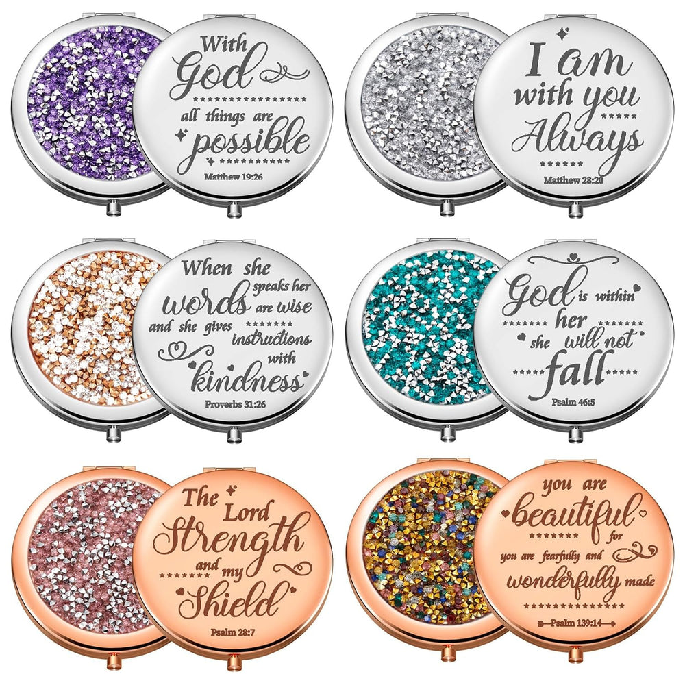 Thyle 12 Pcs Compact Mirror Bulk Christian Pocket Gift, Style 1, Colorful