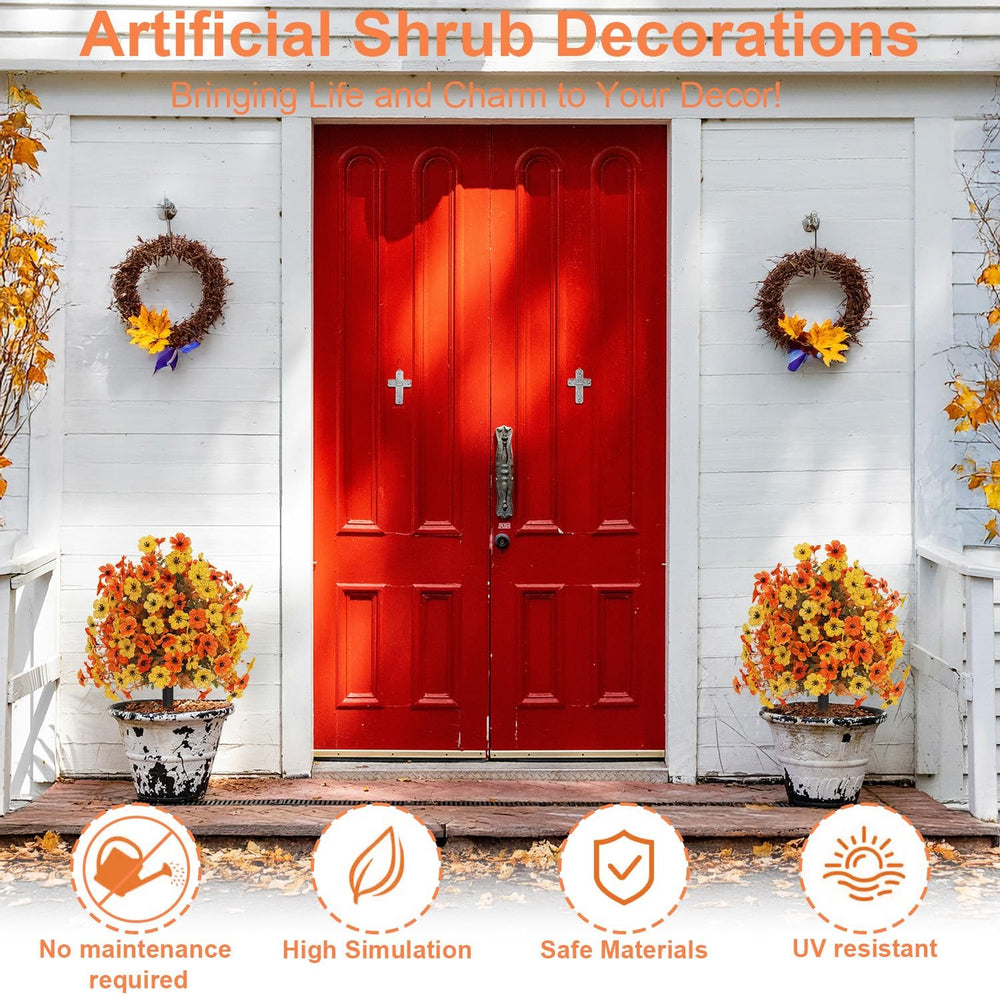 Outdoor Fall Artificial Flowers - 2 Pack Topiary Flower Balls with Ground Sta...
