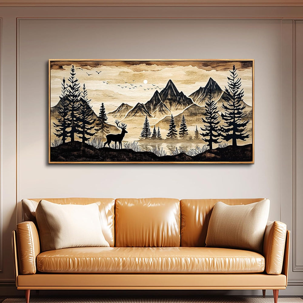 DZRWUBHS Large Forest Wall Art for Living Room Deer Pictures Wall Decor Rusti...