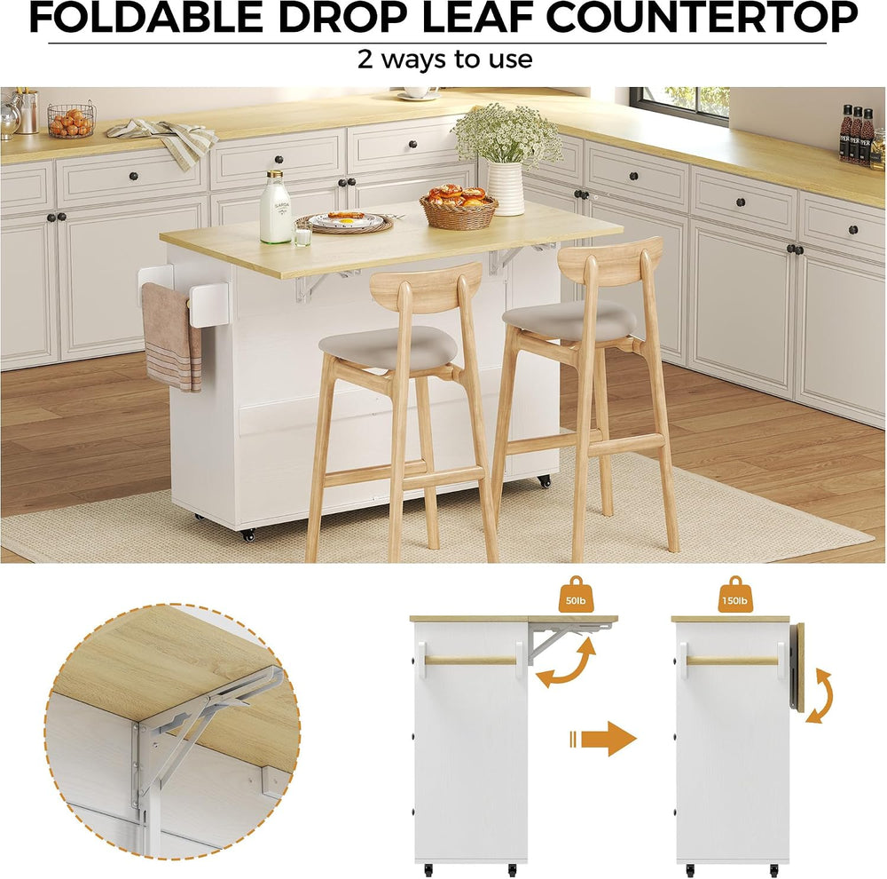 IRONCK Rolling Kitchen Island with Storage & Drop Leaf, 47.2" Kitche...
