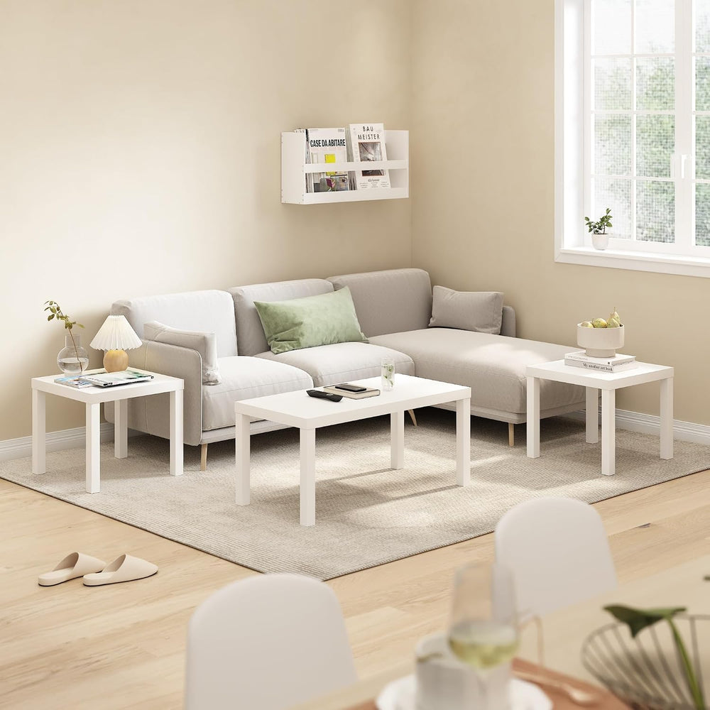 Furinno Classic Set of 2 Modern Coffee Table, Printer Stand, White