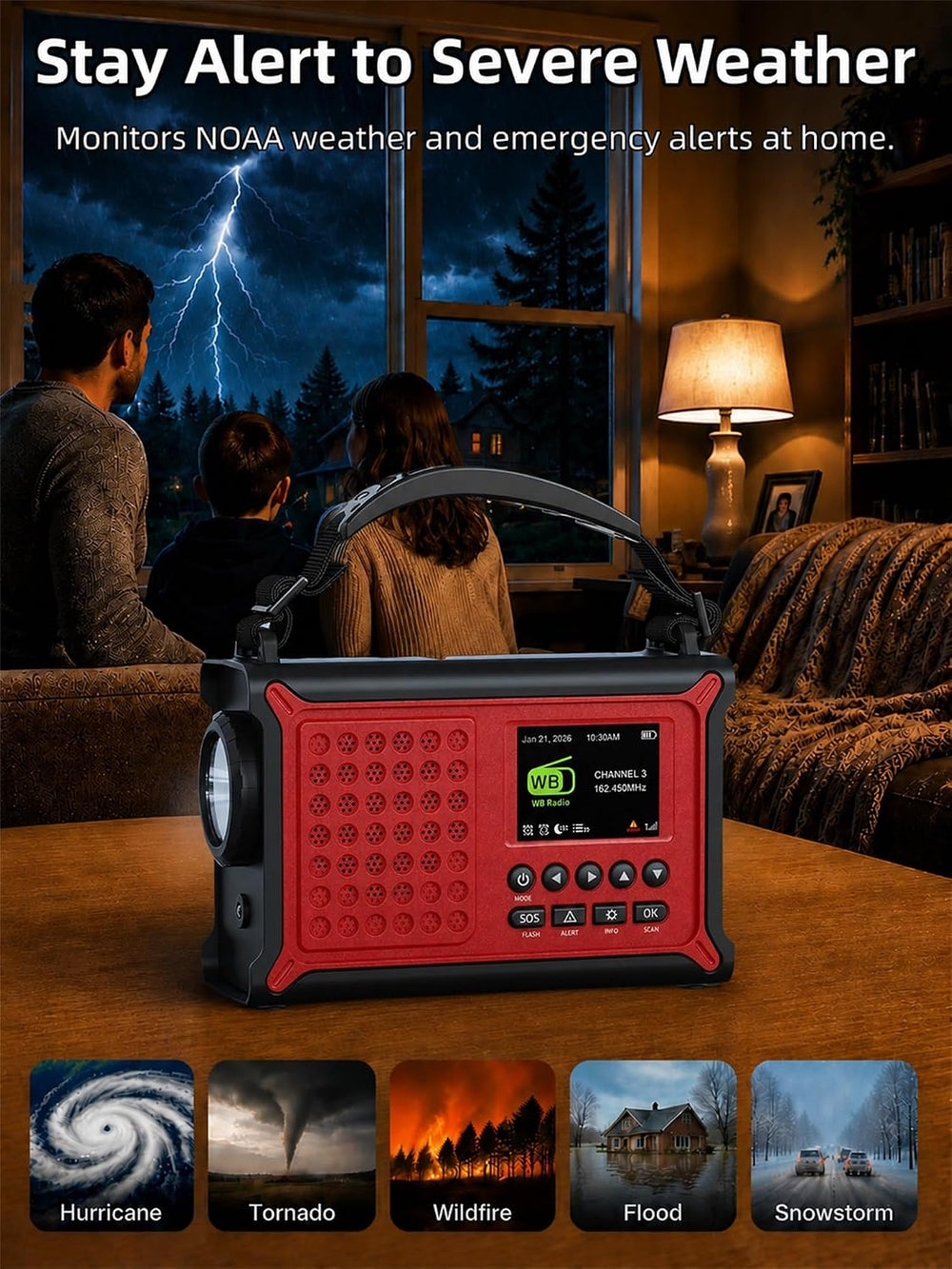 Mesqool S.A.M.E. NOAA Weather Alert Radio with Solar & Hand Crank Backup