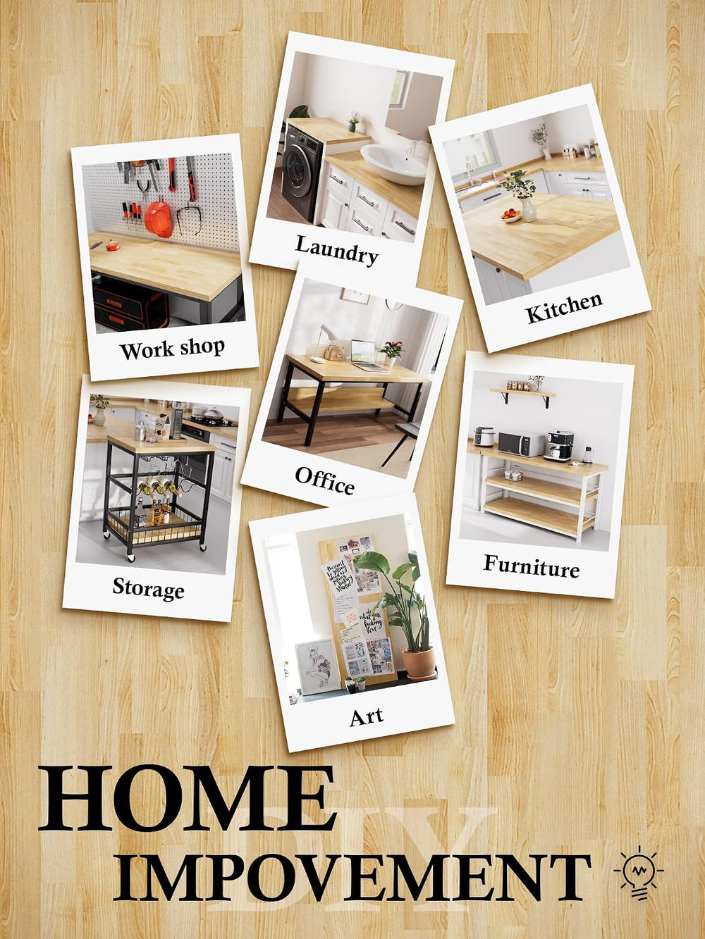 1FT Butcher Block Countertop – 12″ x 25″ x 1.5″ Solid Birch Wood Table Top