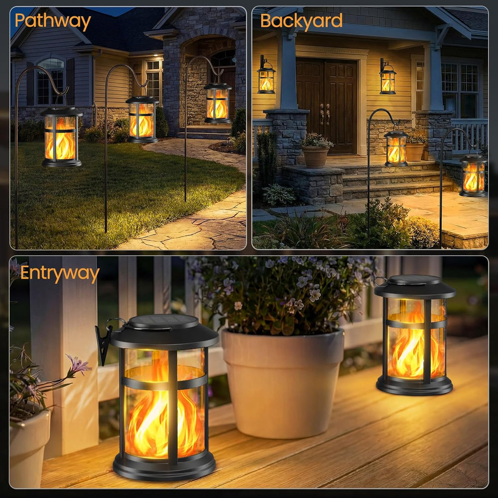 Otdair Solar Lanterns Outdoor Waterproof with Flickering Flame, 4 Pack