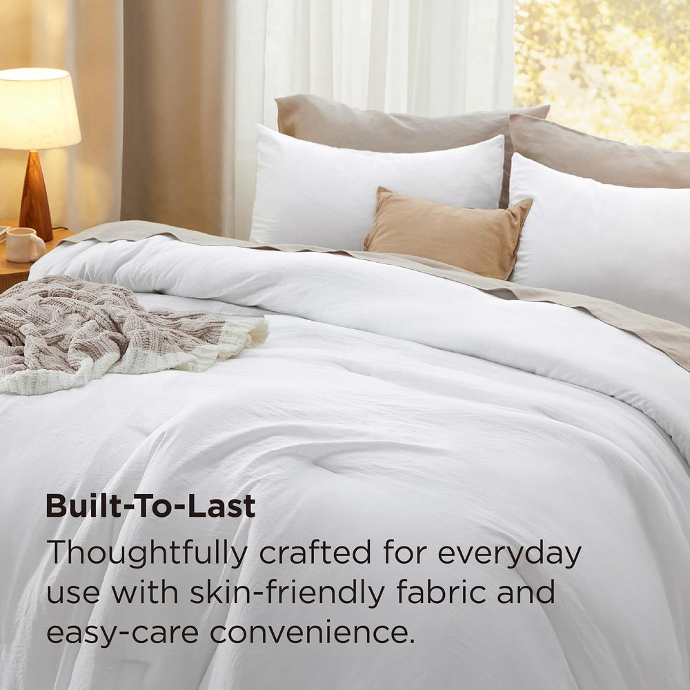 Bedsure Queen Comforter Set Prewashed Soft Bedding Set 3Pcs White 90"x90...