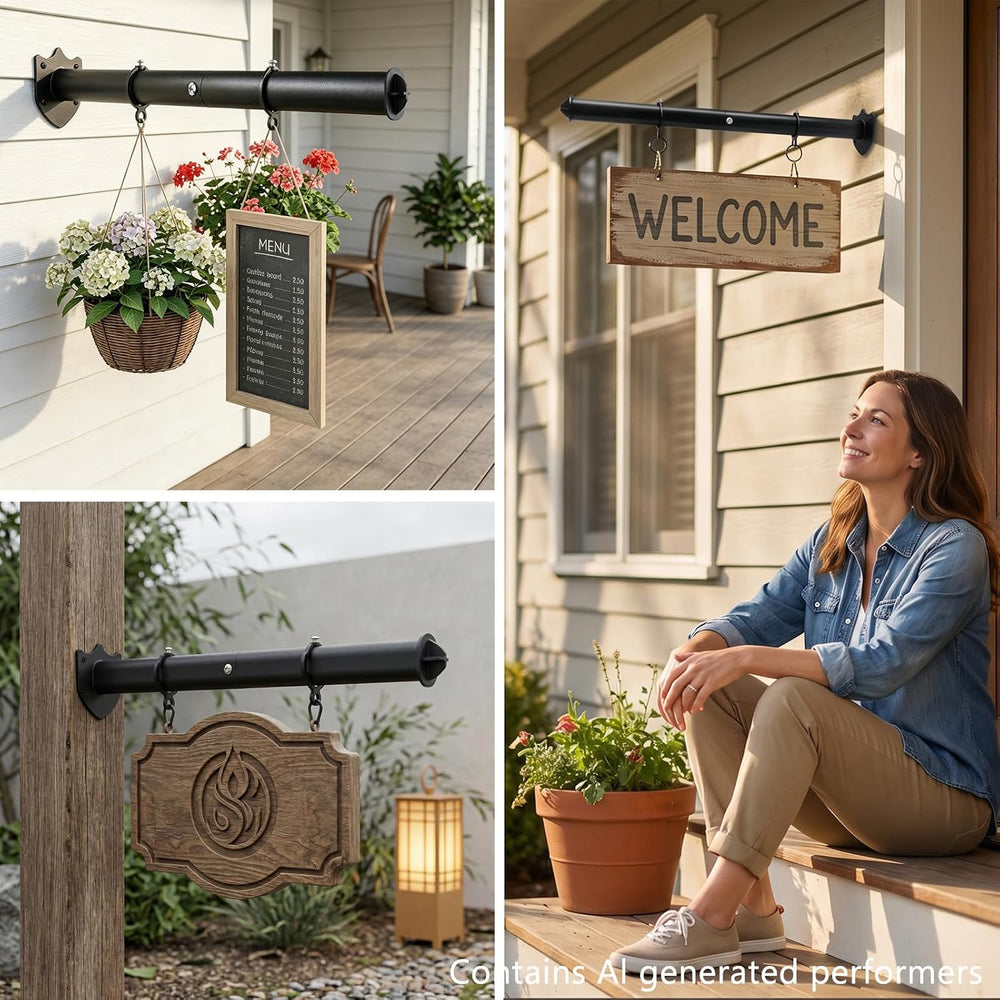 24" Metal Hanging Sign Bracket Hanger with Adjustable Anti-Slip Rings &a...