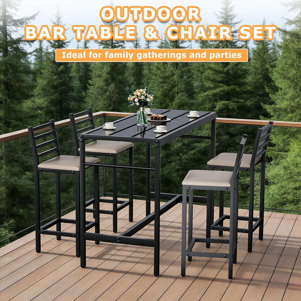 5 Piece Outdoor Patio Bar Set, 54.7" Rectangular Counter Height High Top...