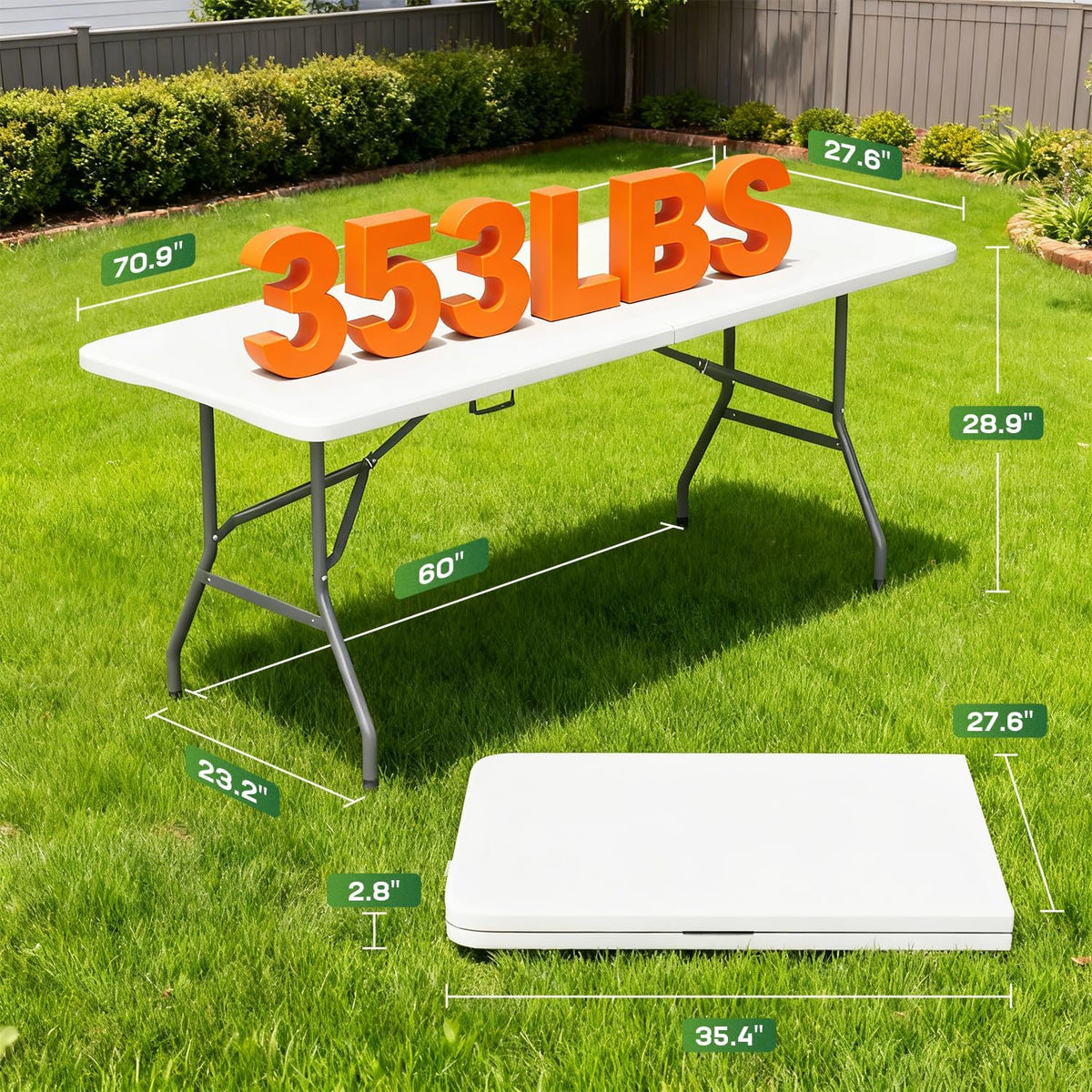 fdw | 6ft folding table | white |, close-up detail