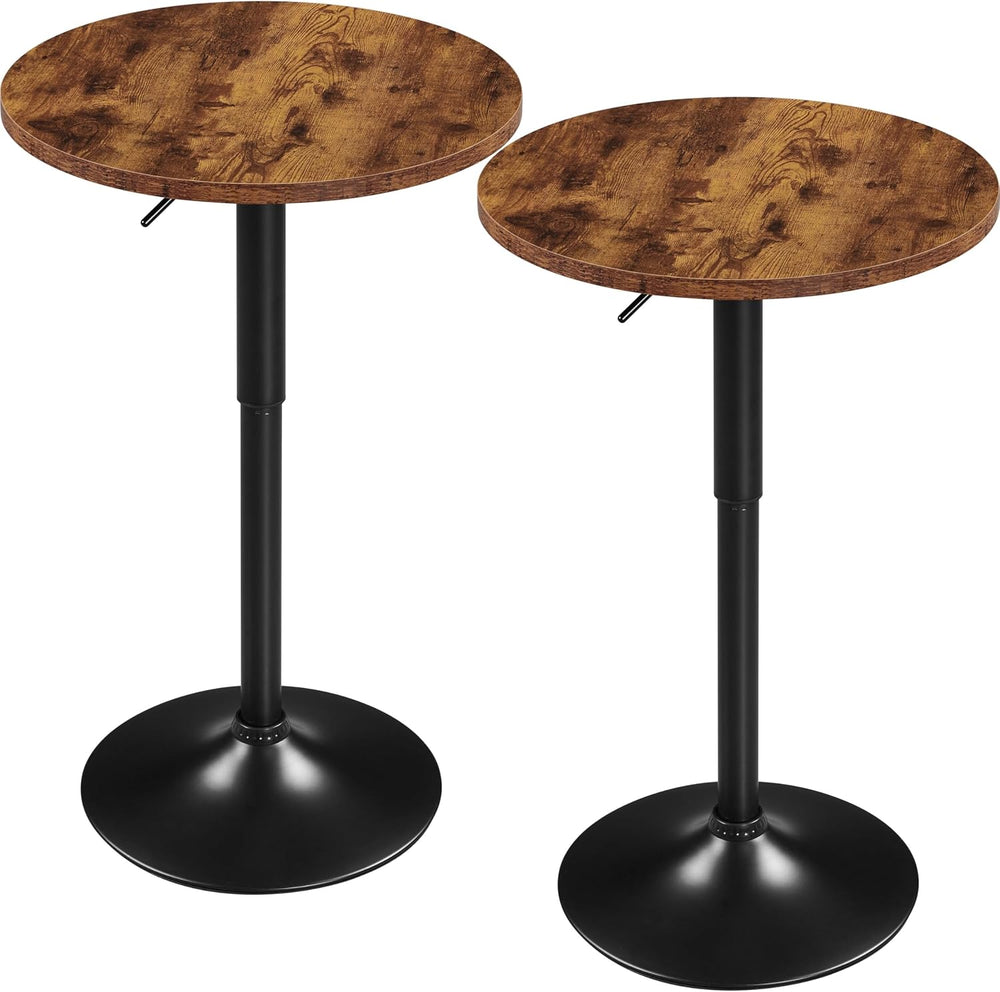Yaheetech Round Bar Table Set of 2, Adjustable 27.5-36" Height, Brown