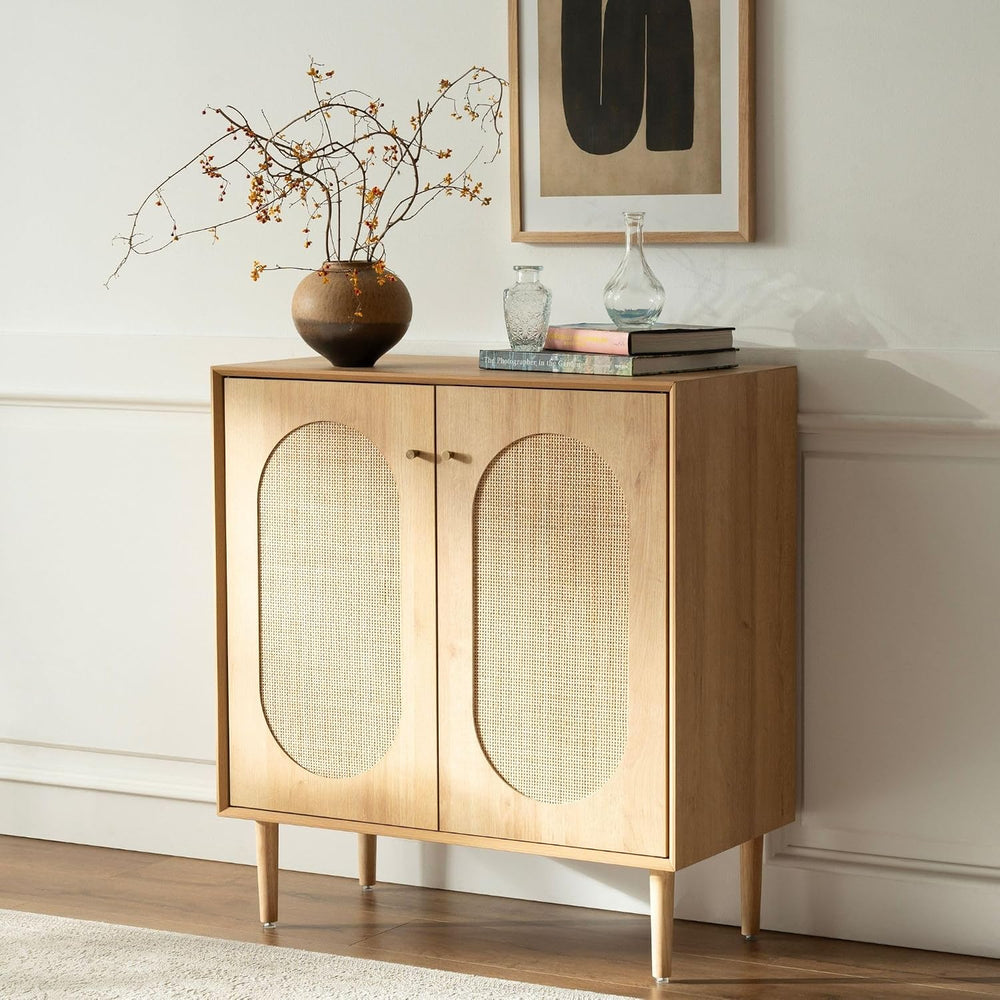 EYYTHUNG Rattan Storage Cabinets with Shelves, Narrow Cabinet with Storage, S...