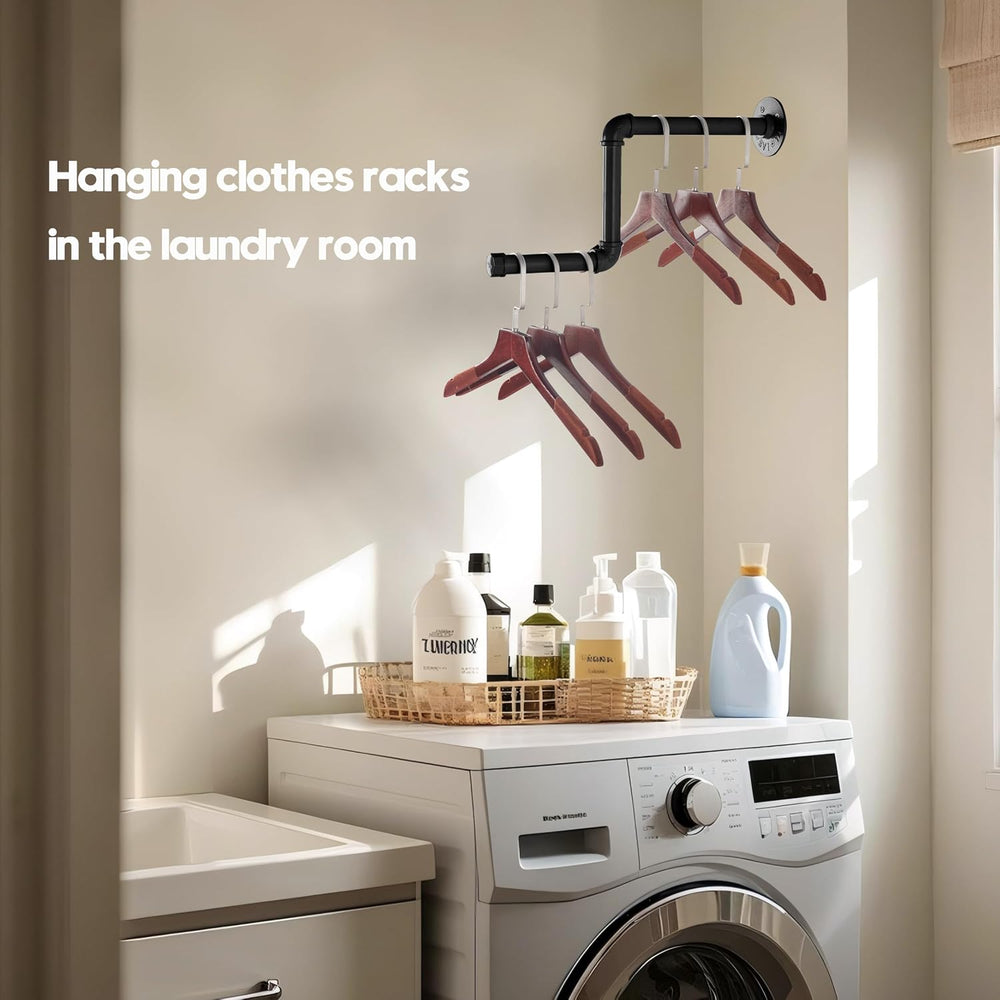 AddGrace Pipe Clothing Rack Wall Mounted Clothes Rack Black 10"&7.5&...